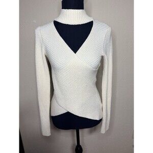 ASTAR The Label Cream Cut Out Front V Neck Long Sleeve Sweater Top Date Night